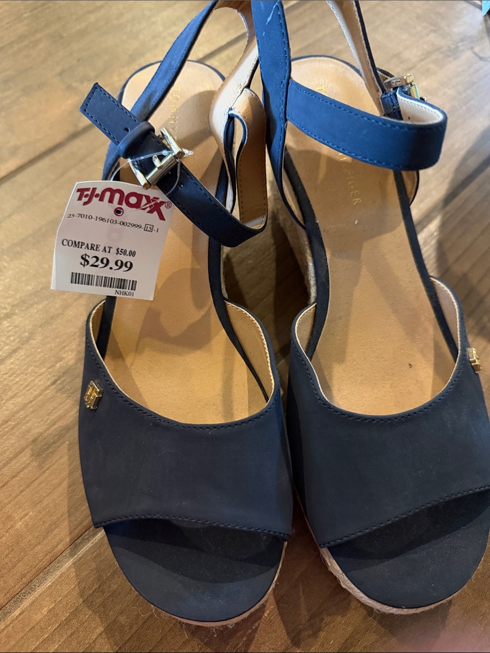 Tommy Hilfiger Navy Blue Open-Toe Wedge Sandals